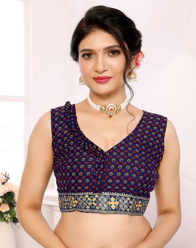Women's Woven Latest Georgette Saree with Lace and Blouse Material free size Navy Blue Color | Trendy Party & Festive Wear | Traditional Ethnic Fashion | Buy Online 3