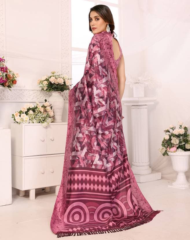 Womens Printed Mysore Art Silk Saree with Blouse Material free size Purple Color | Trendy Party & Festive Wear | Traditional Ethnic Fashion | Buy Online 1