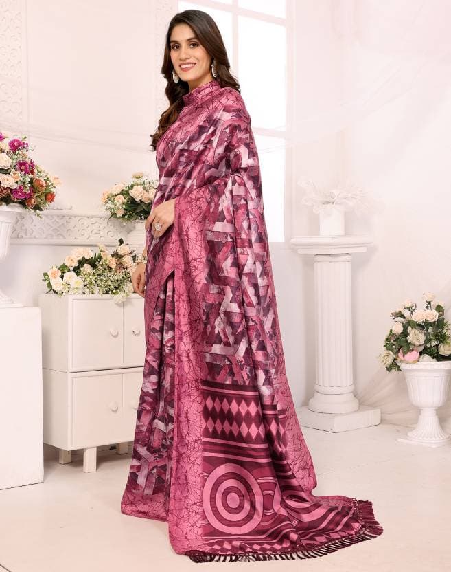 Womens Printed Mysore Art Silk Saree with Blouse Material free size Purple Color | Trendy Party & Festive Wear | Traditional Ethnic Fashion | Buy Online 2