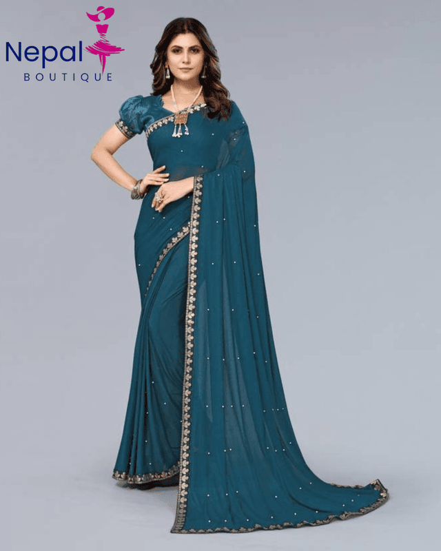 Womens Bollywood Lycra Blend Saree with Blouse Material free size | Trendy Party & Festive Wear | Traditional Ethnic Fashion | Buy Online