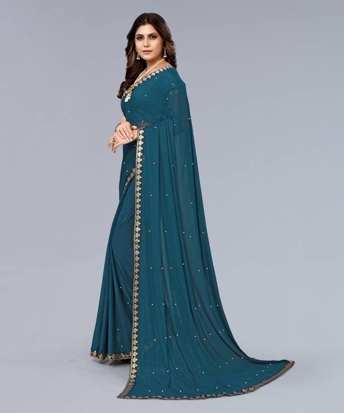 Womens Bollywood Lycra Blend Saree with Blouse Material free size | Trendy Party & Festive Wear | Traditional Ethnic Fashion | Buy Online 1