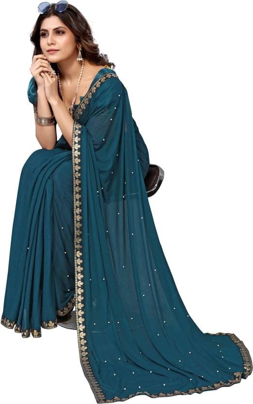 Womens Bollywood Lycra Blend Saree with Blouse Material free size | Trendy Party & Festive Wear | Traditional Ethnic Fashion | Buy Online 2