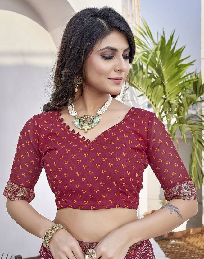 Women's Latest printed Bollywood Georgette Saree with Lace and Blouse Material free size | Trendy Party & Festive Wear | Traditional Ethnic Fashion | Buy Online 4