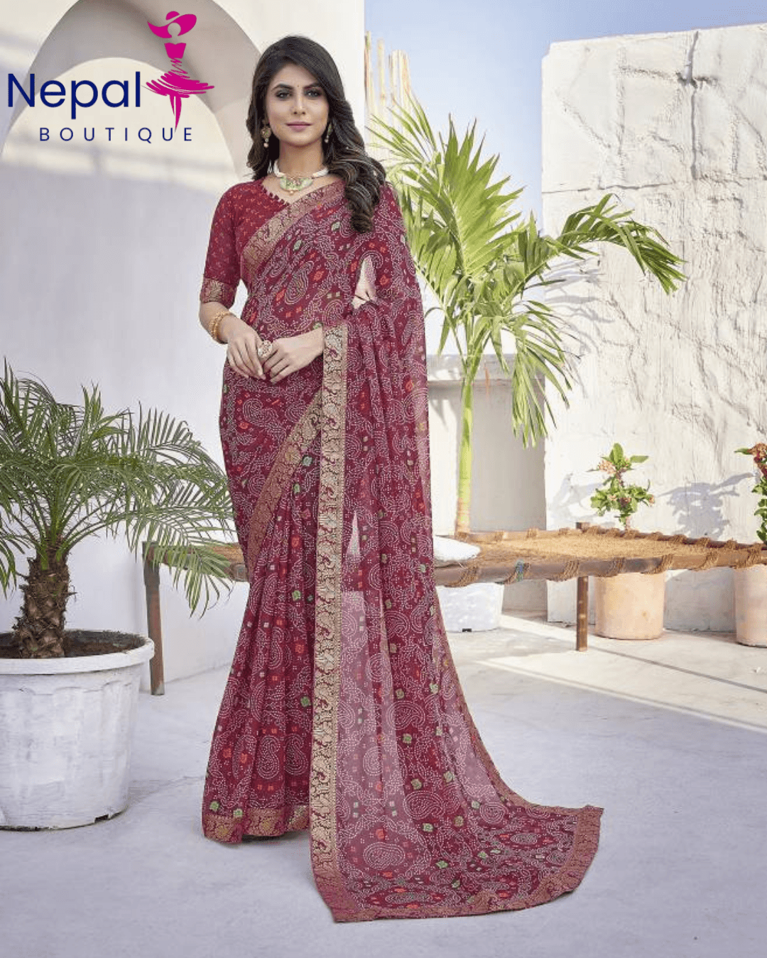 Women's Latest printed Bollywood Georgette Saree with Lace and Blouse Material free size | Trendy Party & Festive Wear | Traditional Ethnic Fashion | Buy Online