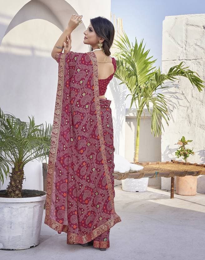 Women's Latest printed Bollywood Georgette Saree with Lace and Blouse Material free size | Trendy Party & Festive Wear | Traditional Ethnic Fashion | Buy Online 2
