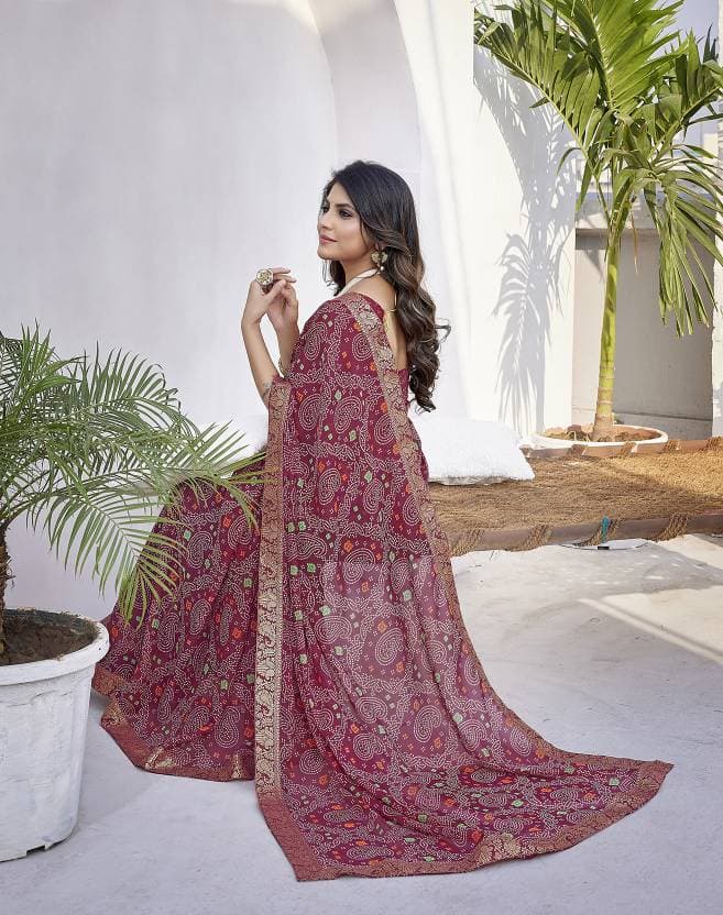 Women's Latest printed Bollywood Georgette Saree with Lace and Blouse Material free size | Trendy Party & Festive Wear | Traditional Ethnic Fashion | Buy Online 1