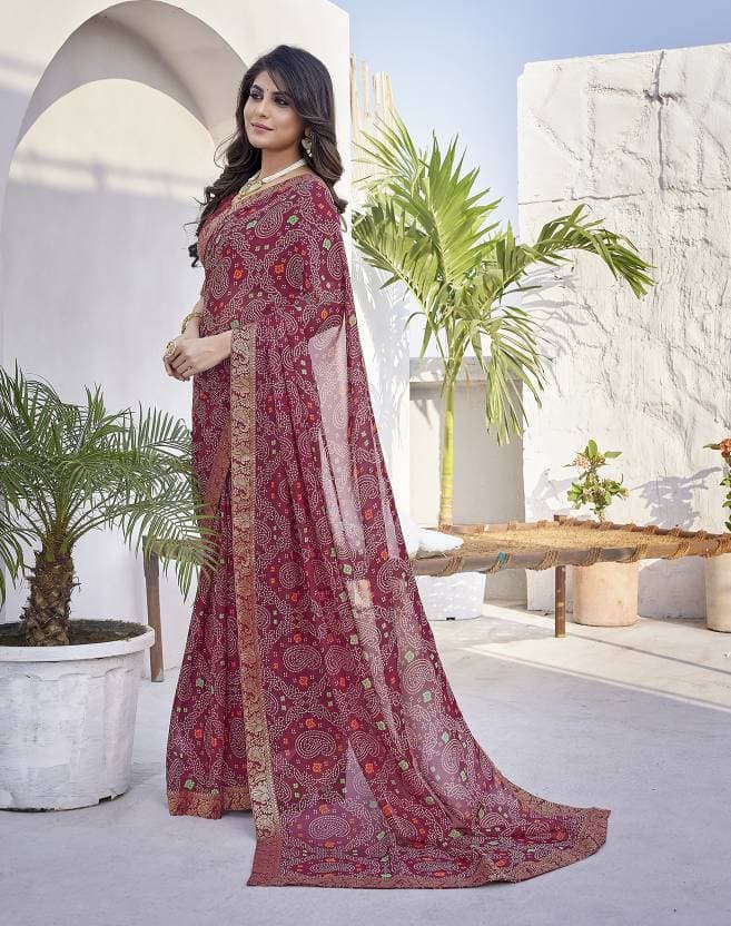 Women's Latest printed Bollywood Georgette Saree with Lace and Blouse Material free size | Trendy Party & Festive Wear | Traditional Ethnic Fashion | Buy Online 3