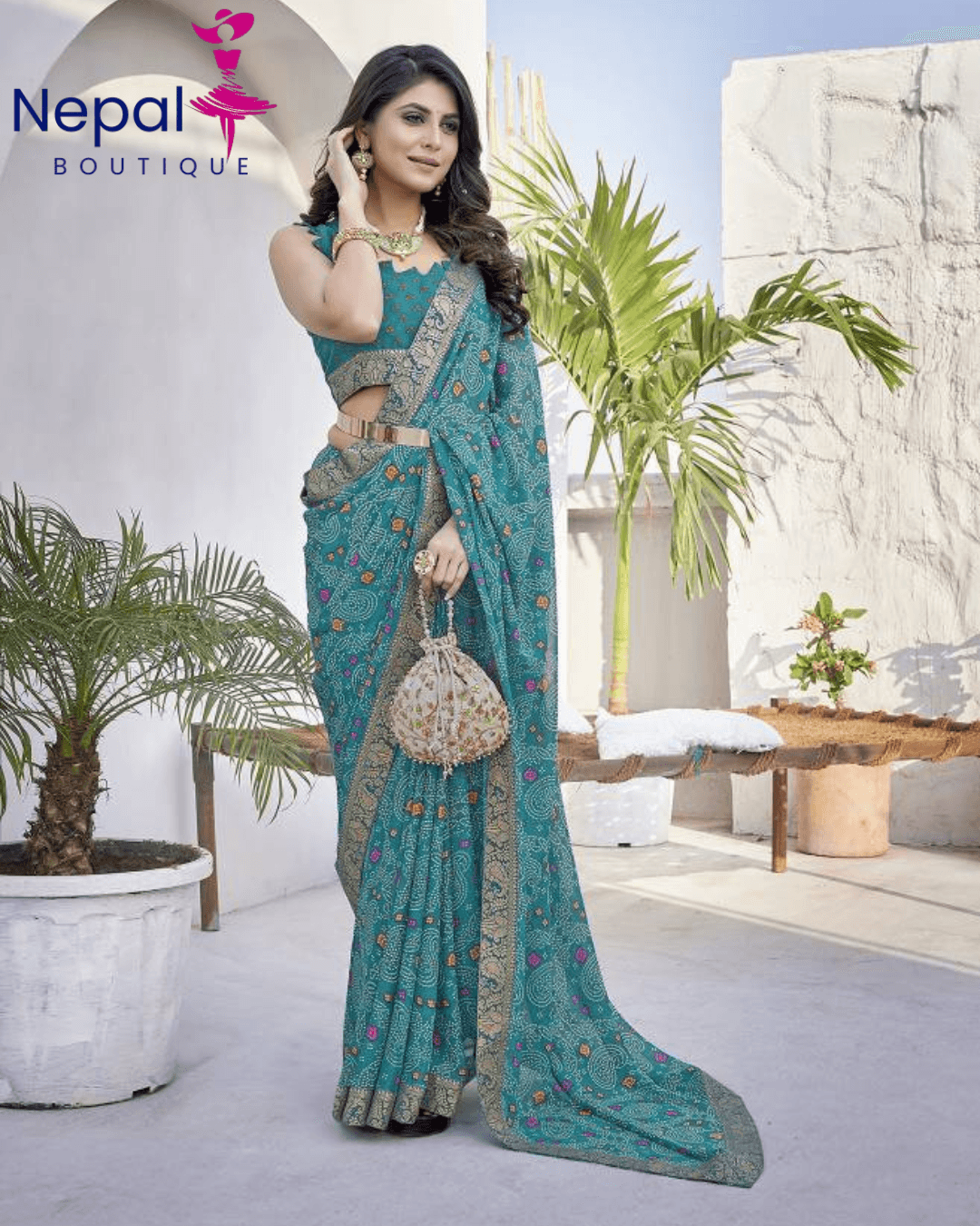 Women's Latest printed Bollywood Georgette Saree with Lace and Blouse Material free size | Trendy Party & Festive Wear | Traditional Ethnic Fashion | Buy Online