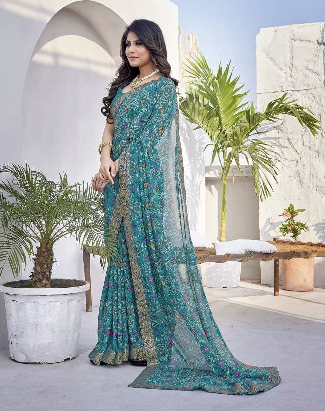 Women's Latest printed Bollywood Georgette Saree with Lace and Blouse Material free size | Trendy Party & Festive Wear | Traditional Ethnic Fashion | Buy Online 2