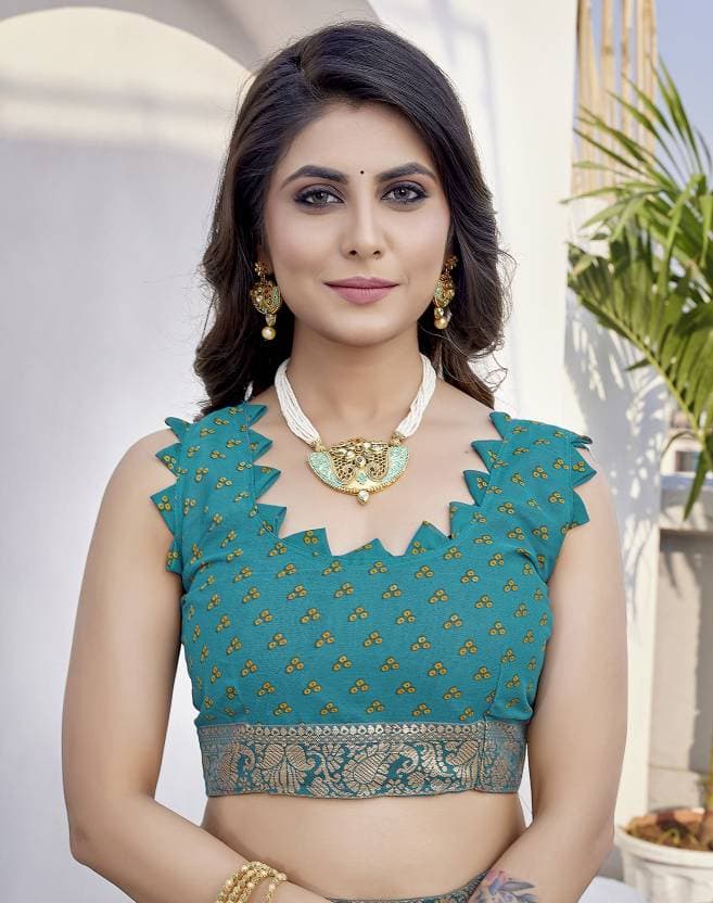 Women's Latest printed Bollywood Georgette Saree with Lace and Blouse Material free size | Trendy Party & Festive Wear | Traditional Ethnic Fashion | Buy Online 5