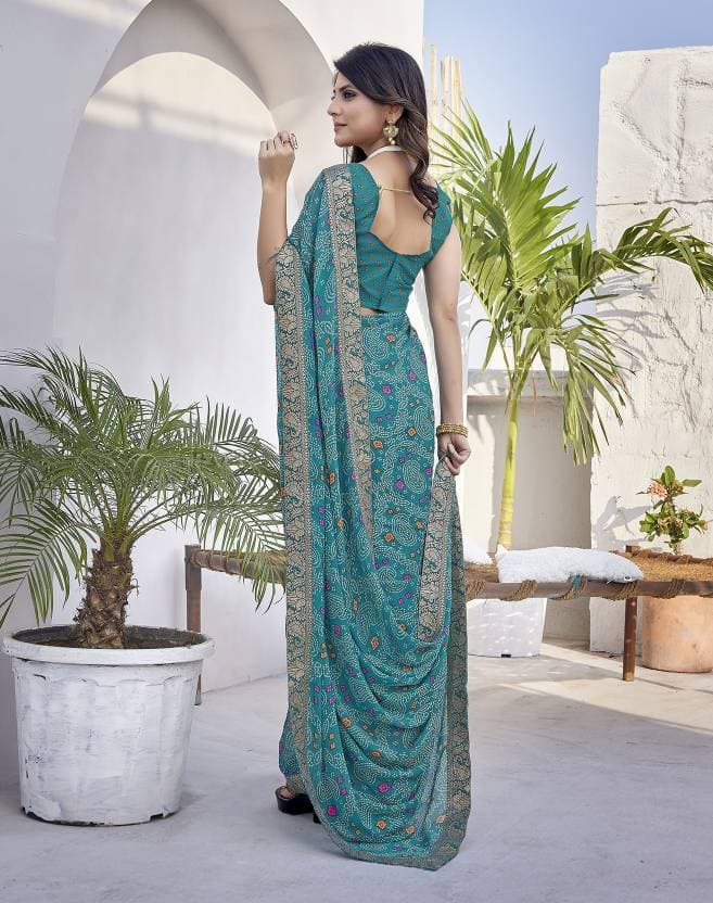 Women's Latest printed Bollywood Georgette Saree with Lace and Blouse Material free size | Trendy Party & Festive Wear | Traditional Ethnic Fashion | Buy Online 3