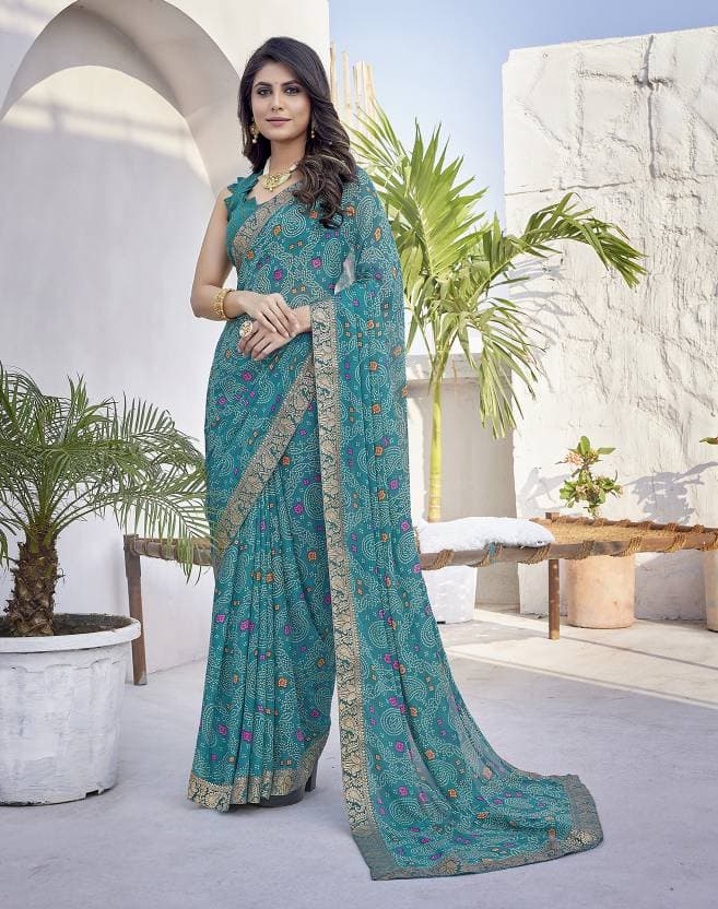 Women's Latest printed Bollywood Georgette Saree with Lace and Blouse Material free size | Trendy Party & Festive Wear | Traditional Ethnic Fashion | Buy Online 4