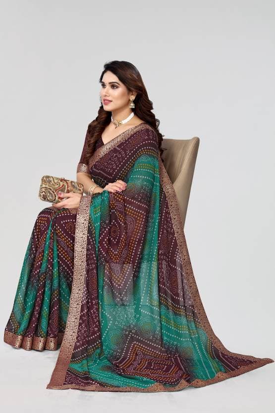 Jacquard Women's Georgette Printed Saree with Blouse Piece Material | Trendy Party & Festive Wear | Traditional Ethnic Fashion | Buy Online 1