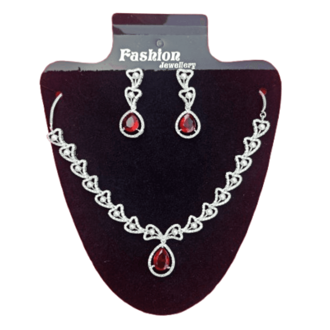 Women's Fashion Jewelry Set – Silver Plated Necklace, Earrings & Maang Tikka with Blue Stones – Bridal & Party Wear