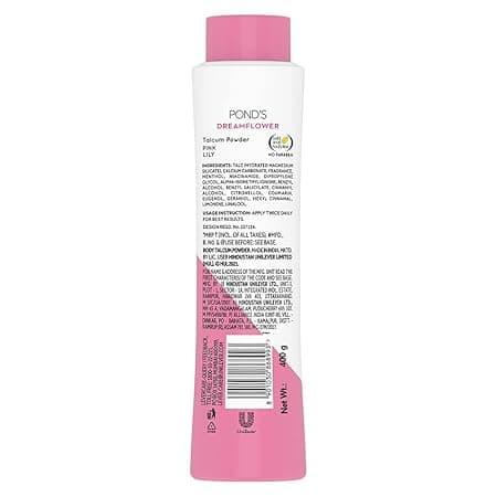 POND'S Dreamflower Pink Lily Fragrance Talcum Powder 400 g, Cooling Fresh Talc for Face & Body - For Men & Women 2