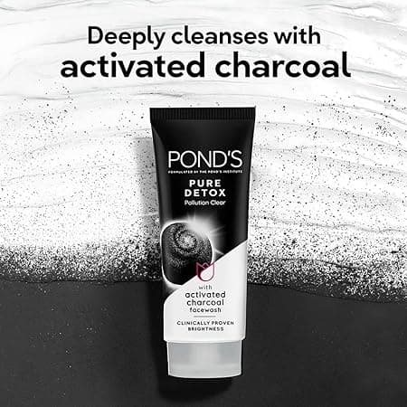 Pond’s Pure Detox, Facewash -100g, with Activated Charcoal, Daily Exfoliating & Brightening Cleanser for Fresh and Glowing Skin, Pollution Clear Face Wash. 2