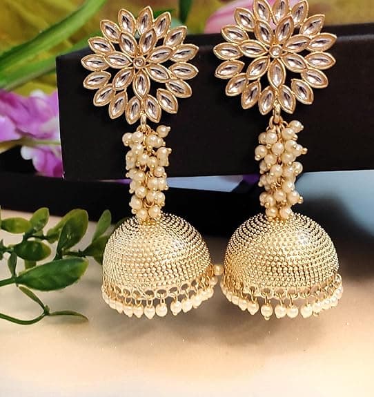 Pearl Brass Gold Plated Earrings For Women  1