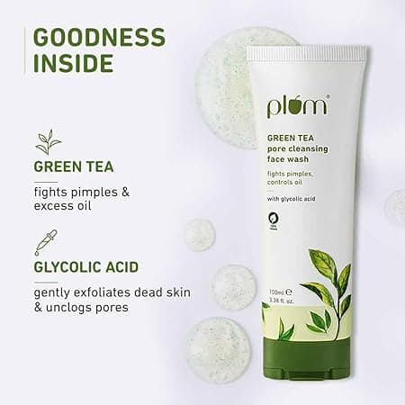 Plum Green Tea Pore Cleansing Face Wash,for Oily, Acne Prone, Dry & Combination Skin | with Glycolic Acid | Fight Pimples & Control Excess Oil | Gentle Exfoliating & Non-Drying | Women & Men | 100ml 1