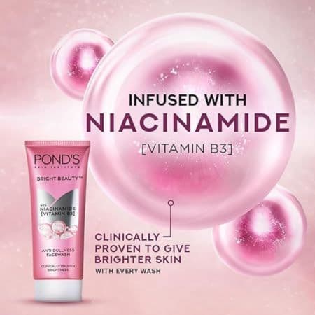POND'S Bright Beauty Nacinamide Vitamin B3 Anti- Dullness Facewash, For Glass-Skin Like Shine And With 4X Visibly Brighter Skin, 100Gm 3
