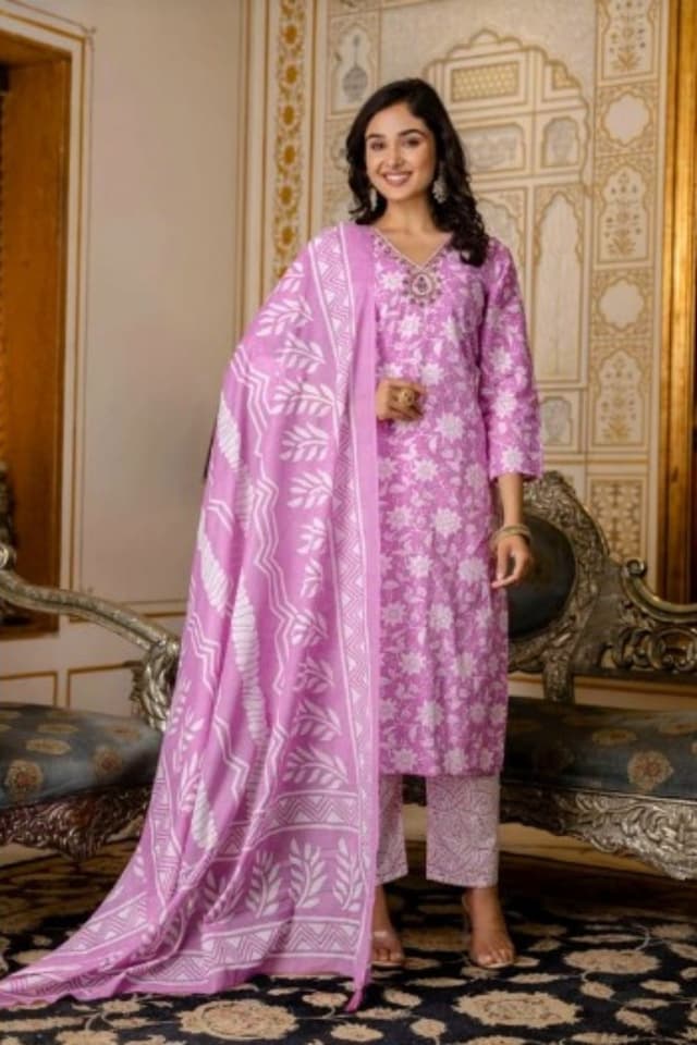 Printed Kurta, TrouserPant & Dupatta Set