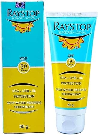 Raystop Sunscreen Lotin SPF 50 UVA/UVB Protection, Non Greasy, Water Proofing Sunscreen, Best SPF Sunscreen , 50 g