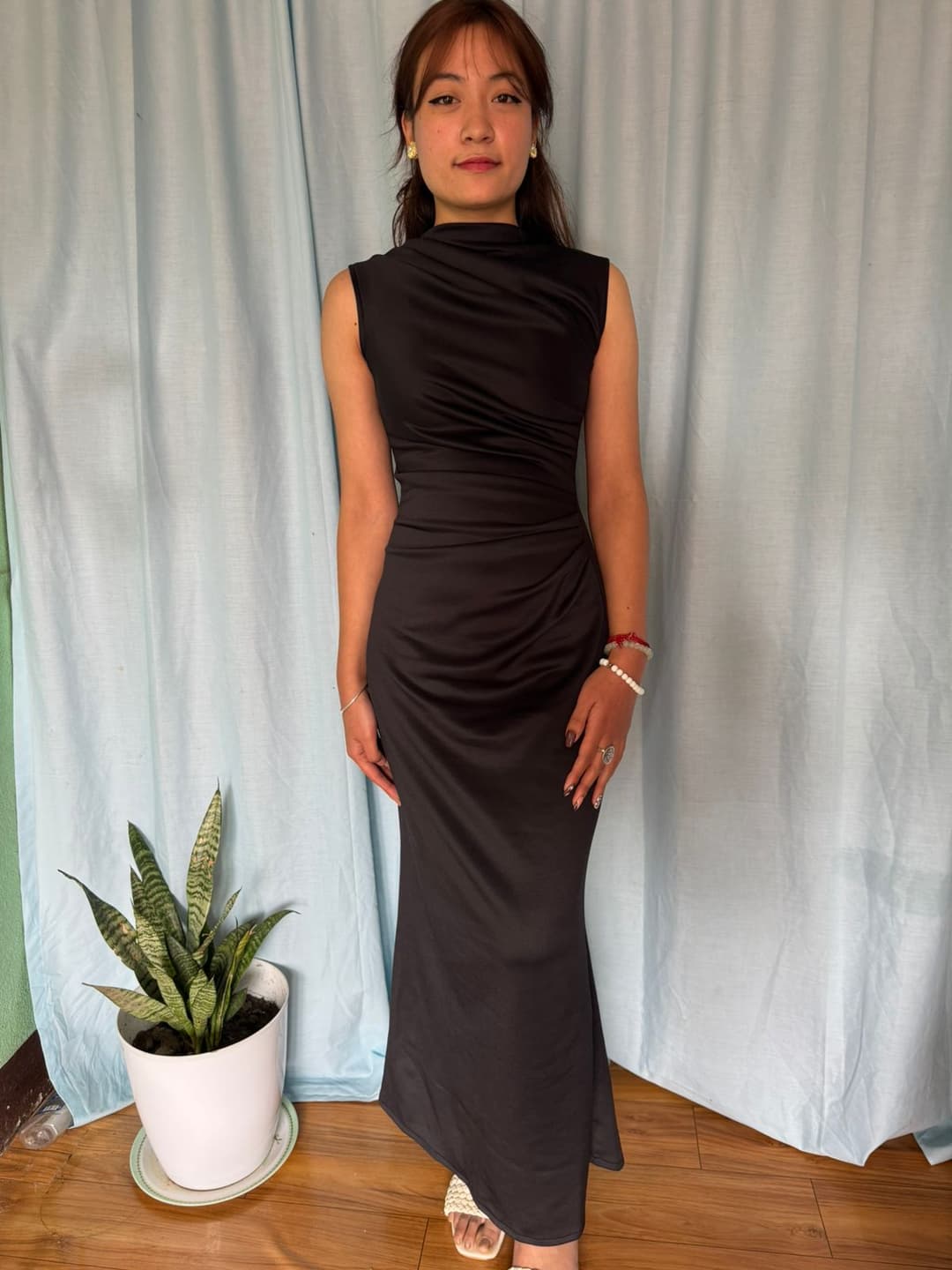 S Cube Collection Off-Shoulder Bodycon Dress with Ruched Waist & Shoulder