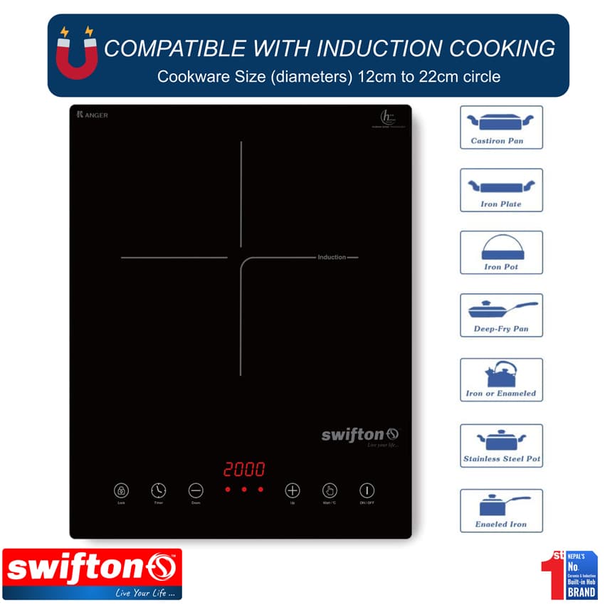 SWIFTON Single 15cm  Induction Built in Hob Cooktop, Ceramic Glass, Child Lock, Timer, SN-1306SH 6