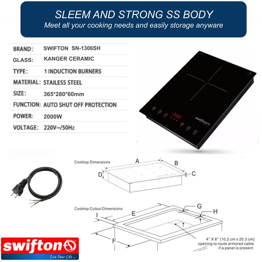 SWIFTON Single 15cm  Induction Built in Hob Cooktop, Ceramic Glass, Child Lock, Timer, SN-1306SH 7
