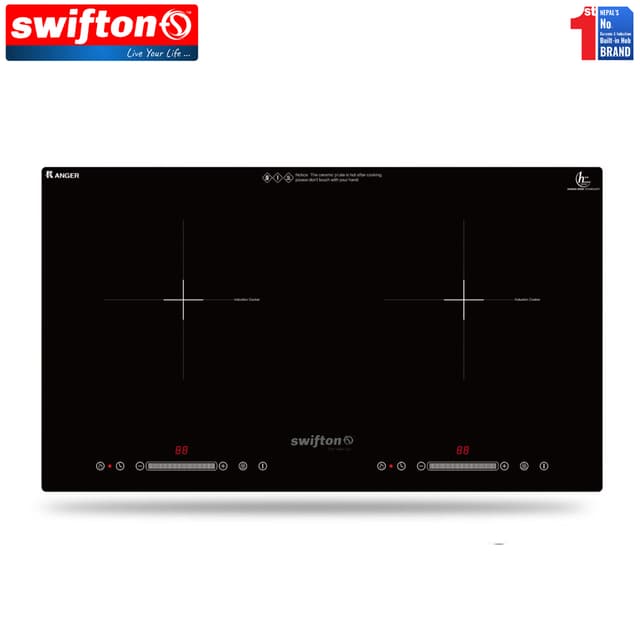 SWIFTON 73 cm Double 2 Induction Built in Hob Cooktop, Ceramic Glass, Child lock, Pause, Timer, SN-280DH
