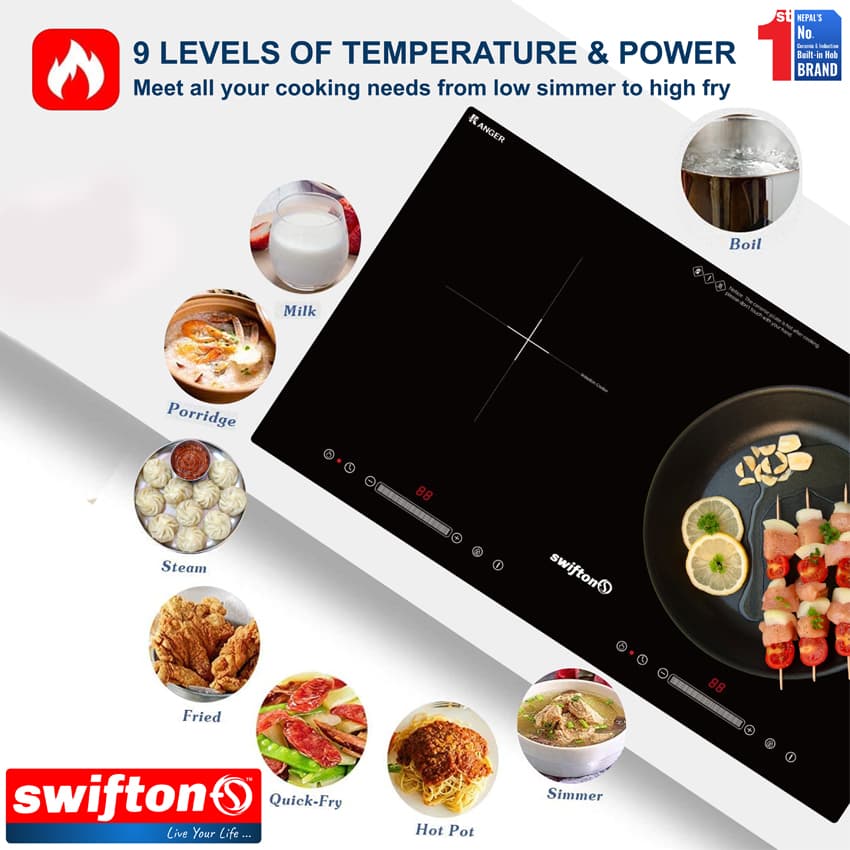 SWIFTON 73 cm Double 2 Induction Built in Hob Cooktop, Ceramic Glass, Child lock, Pause, Timer, SN-280DH 4
