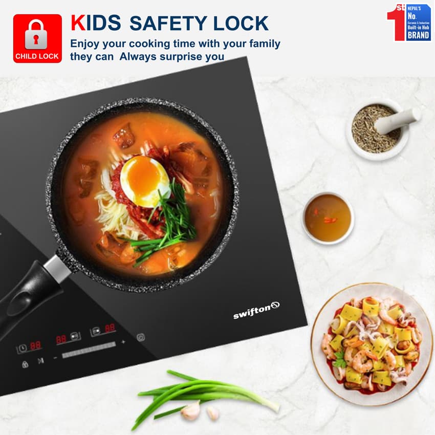 SWIFTON  73 cm Double 2 Induction Built in Hob Cooktop Ceramic Glass Child Lock Pause Timer SN-281DH 3
