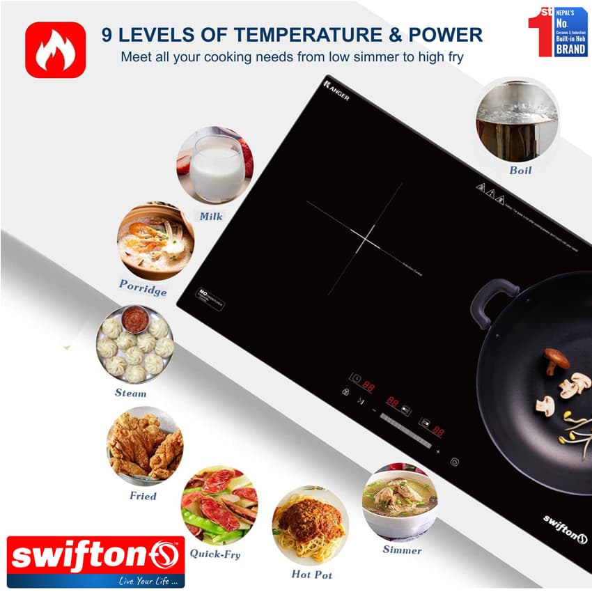 SWIFTON  73 cm Double 2 Induction Built in Hob Cooktop Ceramic Glass Child Lock Pause Timer SN-281DH 4