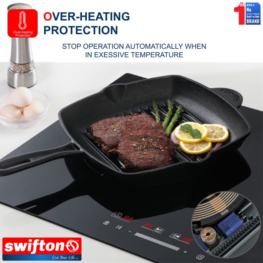 SWIFTON  73 cm Double 2 Induction Built in Hob Cooktop Ceramic Glass Child Lock Pause Timer SN-281DH 5