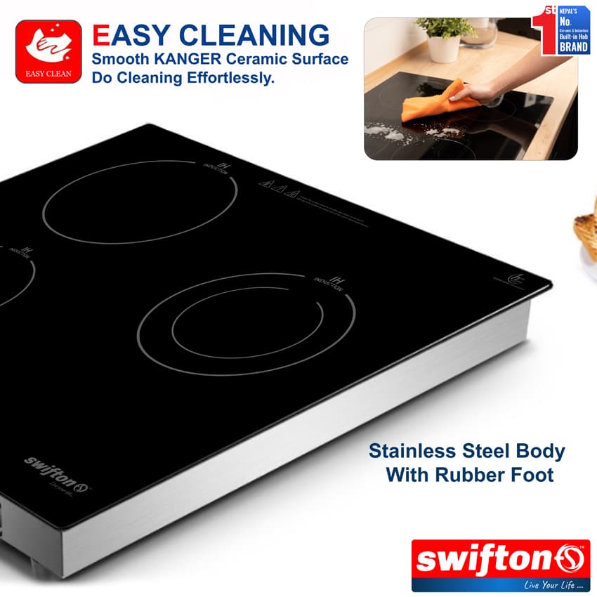 Swifton 60 cm Three 3 Induction Built in Hob Cooktop , Ceramic glass, Child Lock, Timer, SN-335TH 6