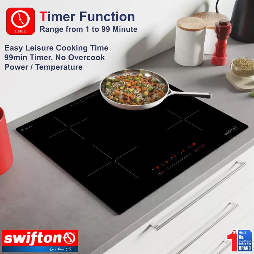 SWIFTON 60cm Four 4 Induction Built in Hob Cooktop Ceramic Glass, Child lock, Timer, SN-412FH 1