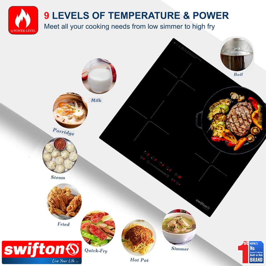 SWIFTON 60cm Four 4 Induction Built in Hob Cooktop Ceramic Glass, Child lock, Timer, SN-412FH 4