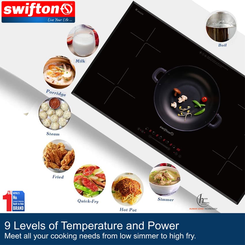 SWIFTON  90cm Five  5 Induction Built in Hob Cooktop, Ceramic Glass, Child Lock, Timer, SN-560MT 4