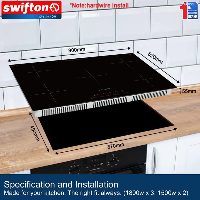SWIFTON  90cm Five  5 Induction Built in Hob Cooktop, Ceramic Glass, Child Lock, Timer, SN-560MT 7