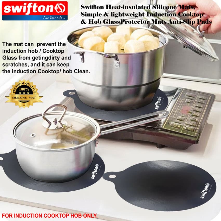 SWIFTON Silicon Mat For Induction Cooktop Hob 2 Piece Set Simple and Lightweight Induction Cooktop Hob Glass Protector Mat Anti Slip Pad 2