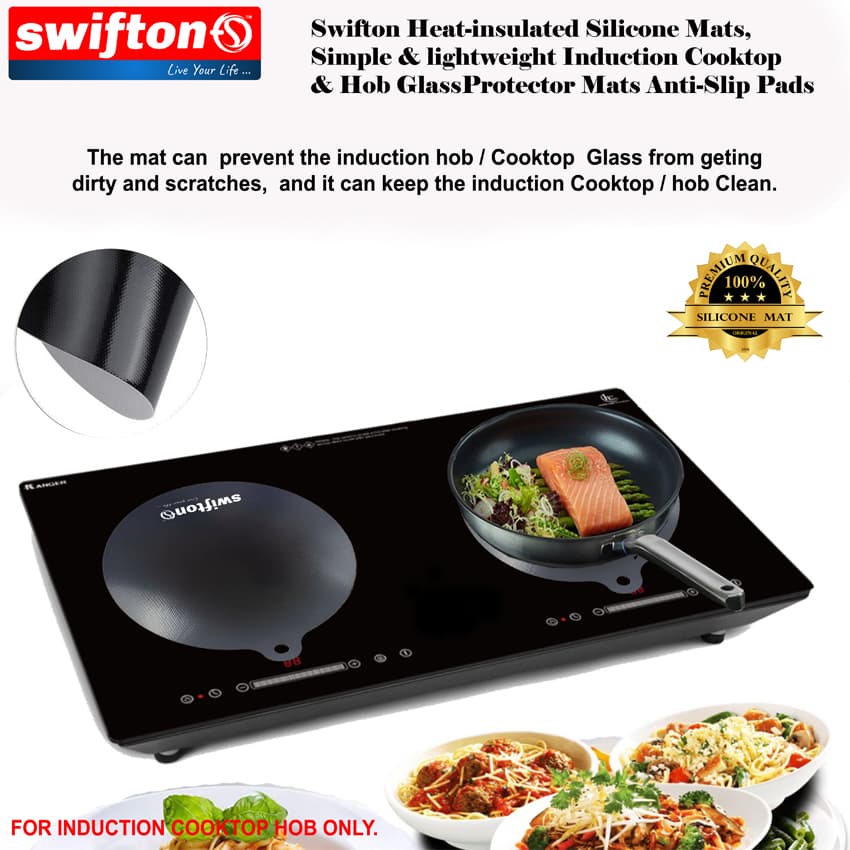 SWIFTON Silicon Mat For Induction Cooktop Hob 2 Piece Set Simple and Lightweight Induction Cooktop Hob Glass Protector Mat Anti Slip Pad 3