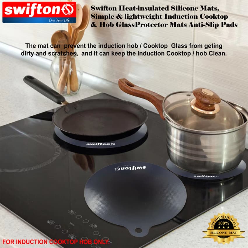 SWIFTON Silicon Mat For Induction Cooktop Hob 2 Piece Set Simple and Lightweight Induction Cooktop Hob Glass Protector Mat Anti Slip Pad 4