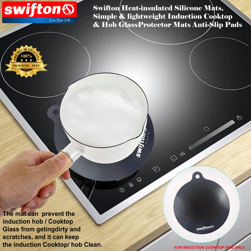 SWIFTON Silicon Mat For Induction Cooktop Hob 2 Piece Set Simple and Lightweight Induction Cooktop Hob Glass Protector Mat Anti Slip Pad 5