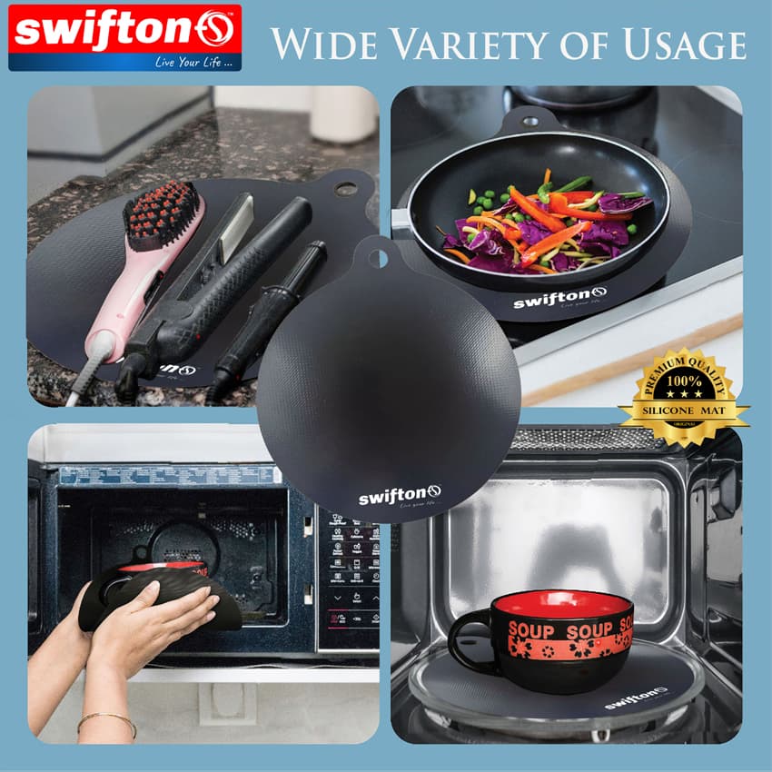 SWIFTON Silicon Mat For Induction Cooktop Hob 2 Piece Set Simple and Lightweight Induction Cooktop Hob Glass Protector Mat Anti Slip Pad 6