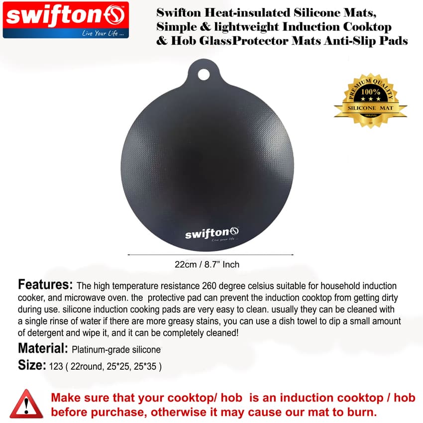 SWIFTON Silicon Mat For Induction Cooktop Hob 2 Piece Set Simple and Lightweight Induction Cooktop Hob Glass Protector Mat Anti Slip Pad 7