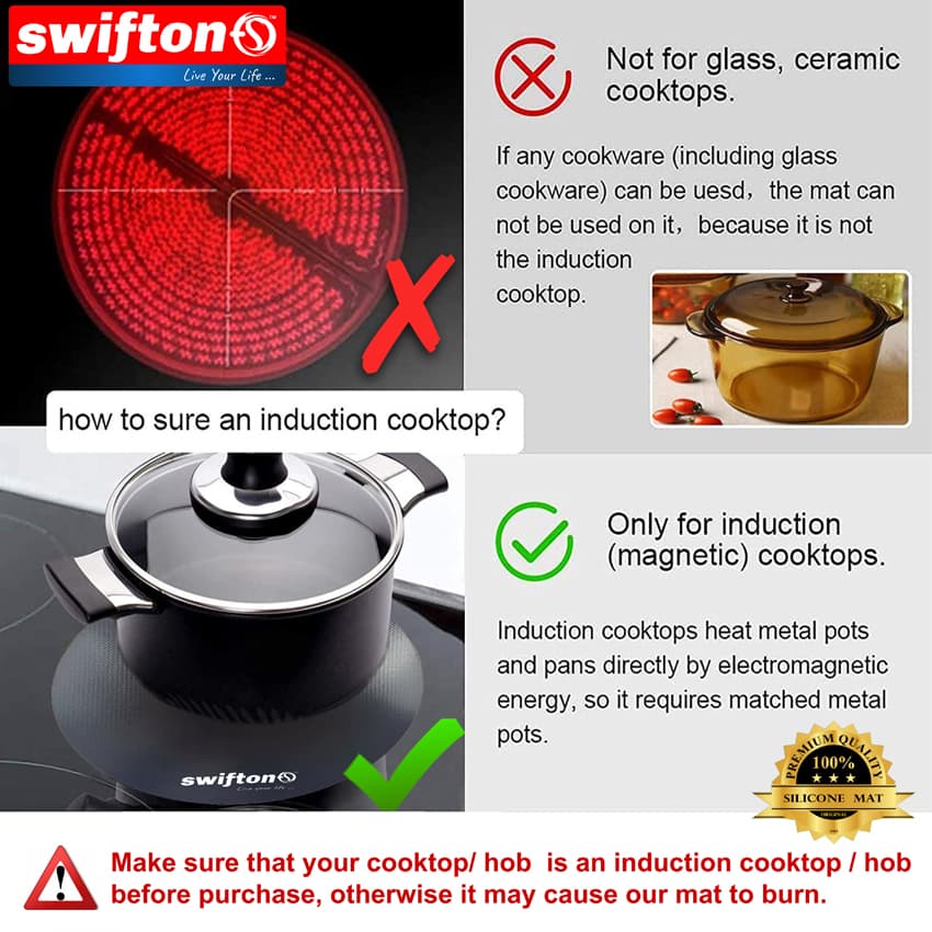 SWIFTON Silicon Mat For Induction Cooktop Hob 2 Piece Set Simple and Lightweight Induction Cooktop Hob Glass Protector Mat Anti Slip Pad 8