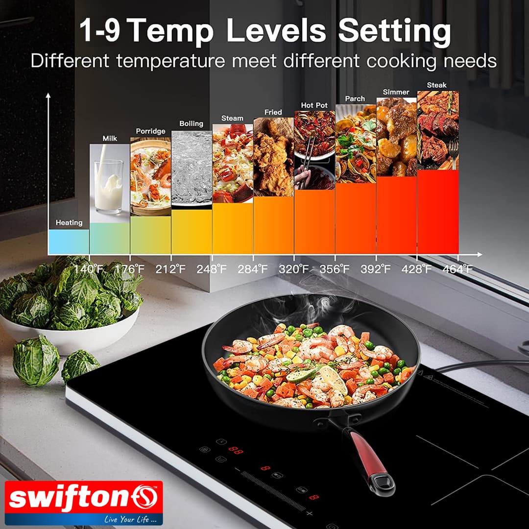 Swifton Double 2 Induction Cooktop Anti Overflow Protection 9 Cooking Power level Keep Warm Child Lock Timer SN-i20DH 7