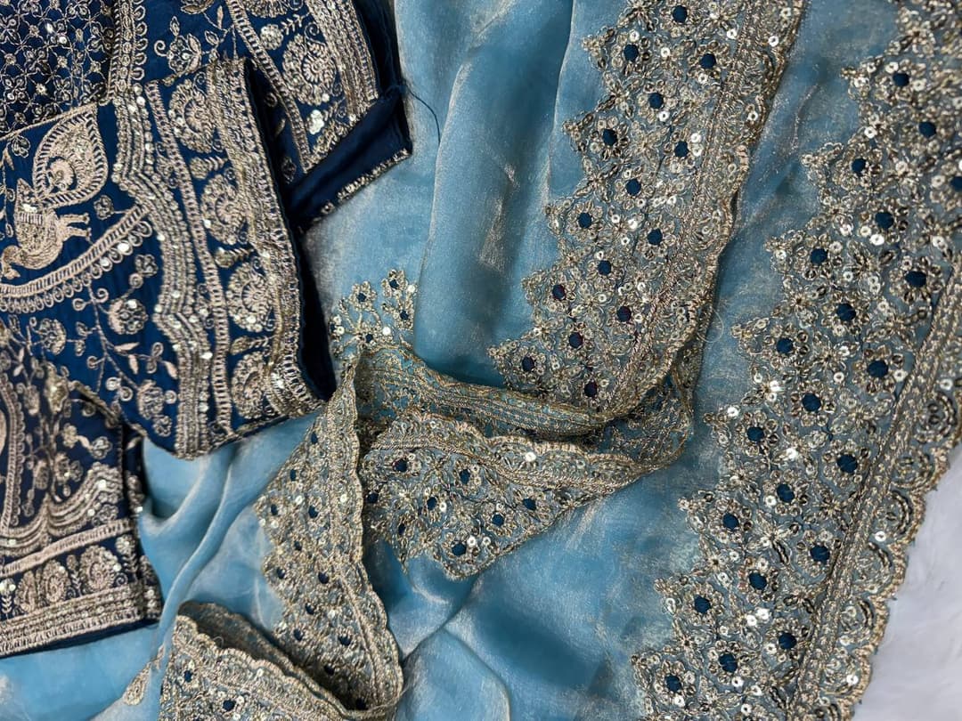 Beautifull Soft Frendy Satin With Sequience Embroidery Work Saree