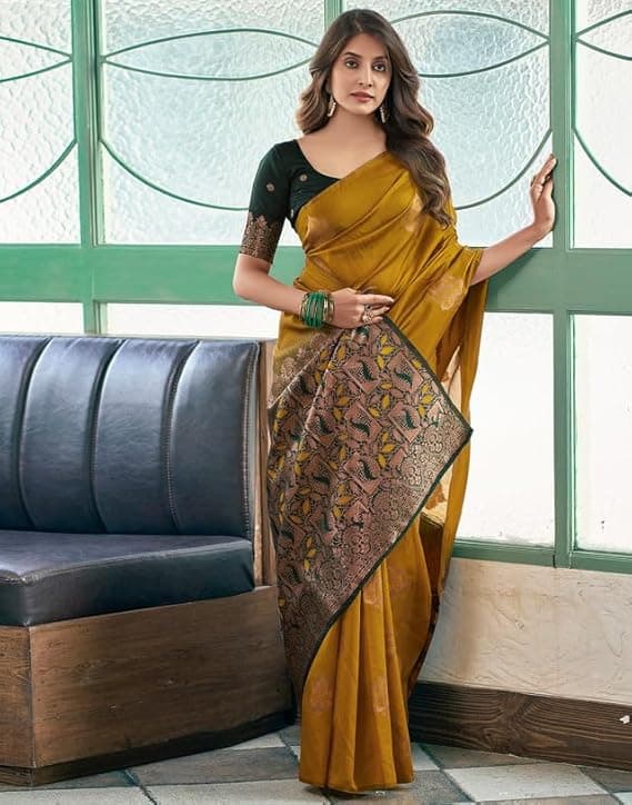 SIRIL Women's Jacquard Kanjivaram Soft Silk Saree Pure Silk With Unstitched Blouse Piece