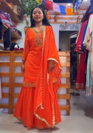 Orange Kurti Sets for ladies 2