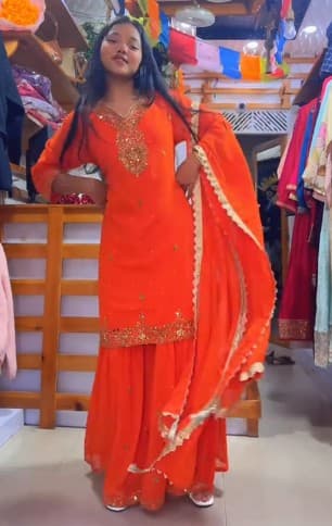 Orange Kurti Sets for ladies 1
